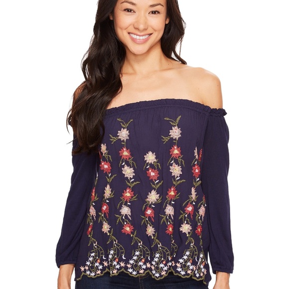 NWT Lucky Brand Embroidered Off the Shoulder Top - Picture 3 of 5